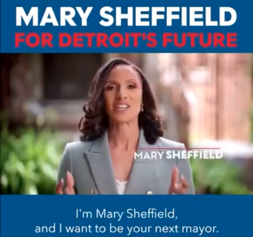 Still from a Mary Sheffield for Mayor public safety ad.